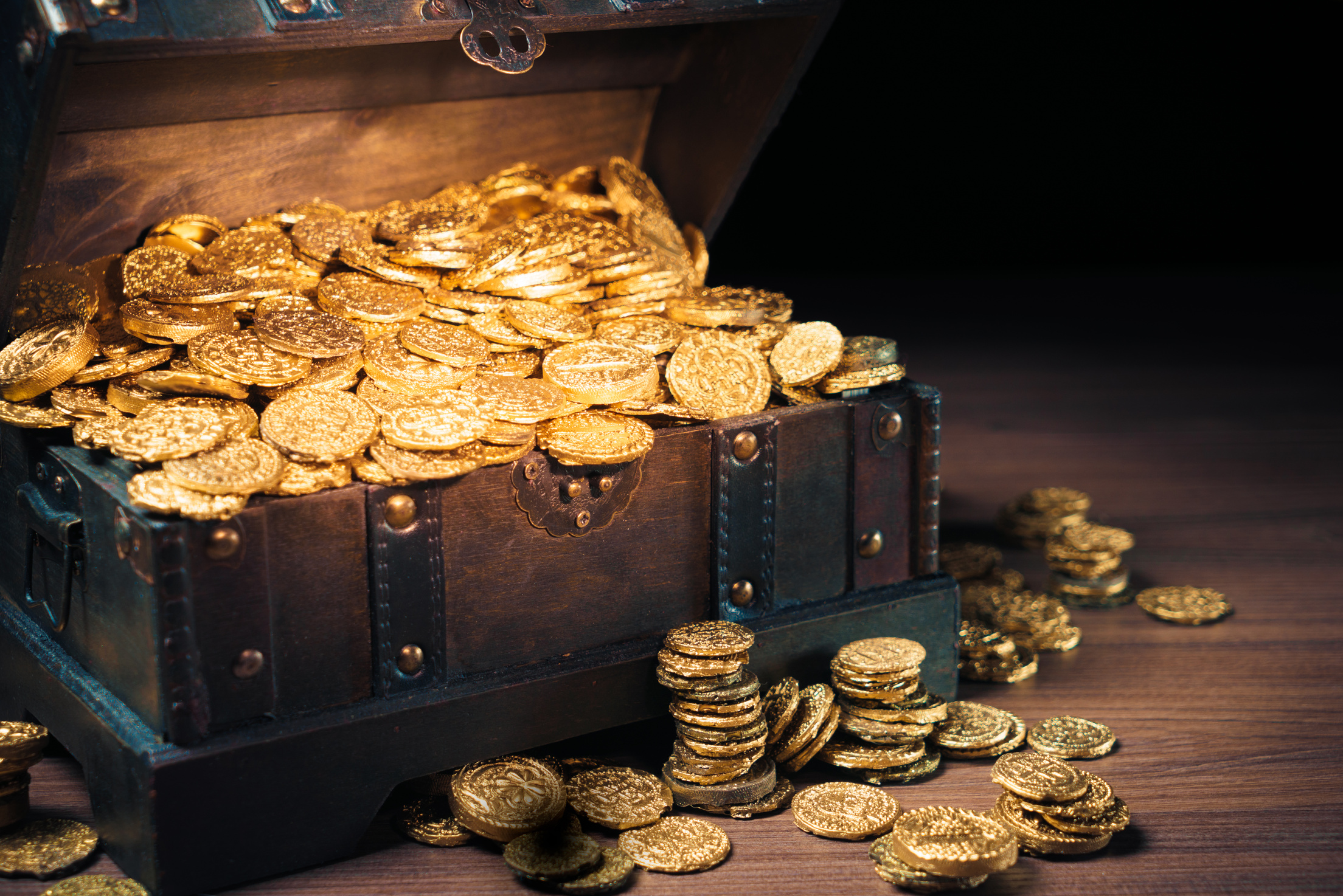 Treasure chest filled with gold coins